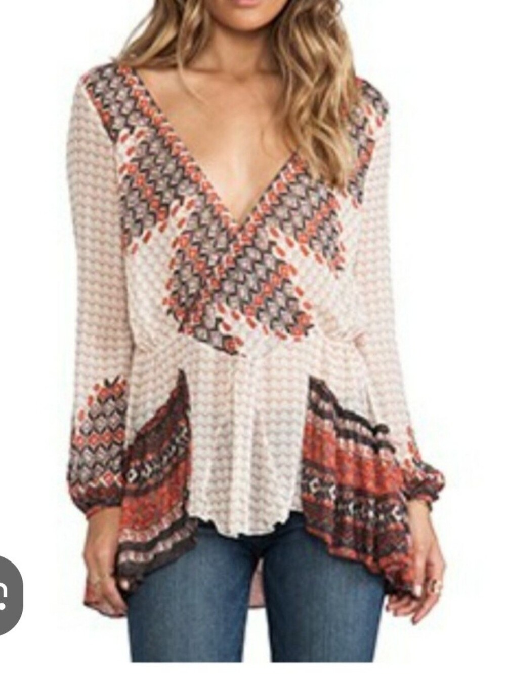 Free People Boho V-Neck Peplum Blouse O Tunic